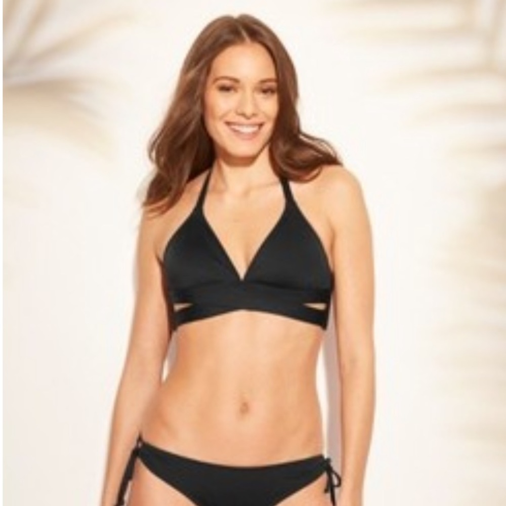 Kona Sol Black Faux Wrap Halter Bikini Top